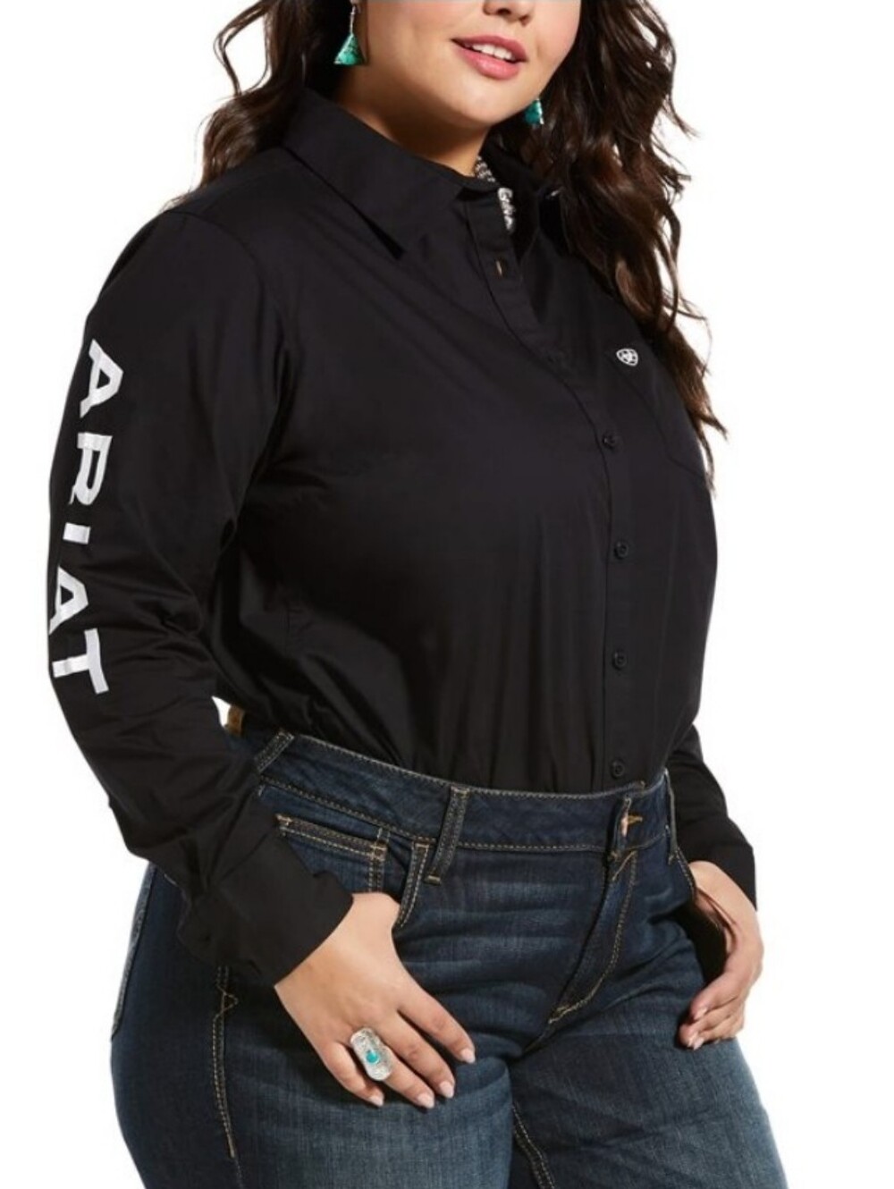 NWOT Ariat Kirby Long Sleeve Button-Down Shirt. Embroidery. Black. Fitted XL.